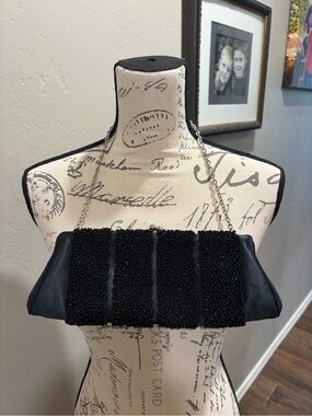 Black Beaded Evening Satchel with Chain Shoulder Strap